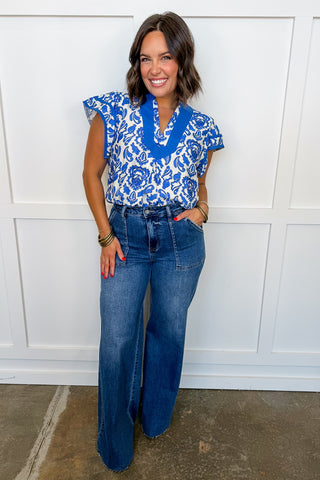 Southern Charm Statement Top in Blue