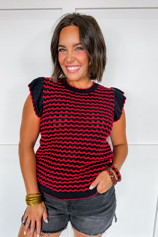 The Oakley Top in Black/Red Wave by Mary Square