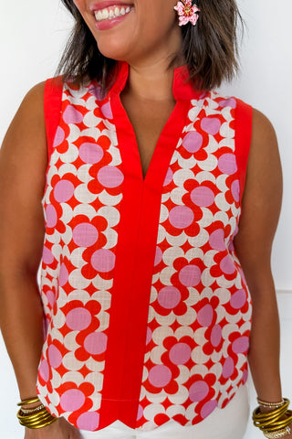 Groovy Bloom Sleeveless Top in Coral