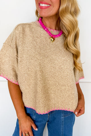 The Josie Pink Contrast Stitch Knit Top