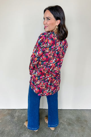 Dear Scarlett Liz Bell Printed Top in Chocolate