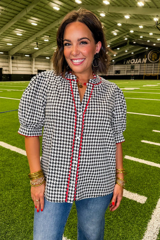 The Elaine Top in Houndstooth Black by Mary Square