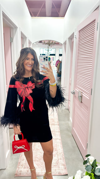 Wrapped Up With A Bow Black Velvet Party Dress by Brianna Cannon