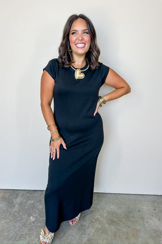 Midnight Muse Black Fitted Maxi Dress