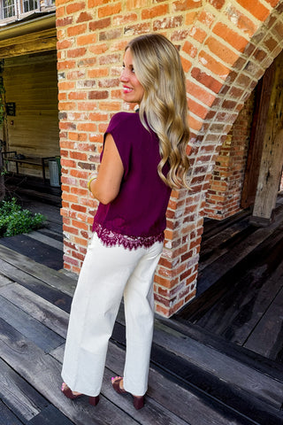 The Darling Days Lace Top in Burgundy