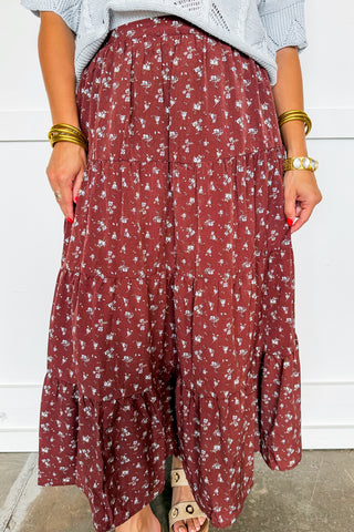 The Hazel Tiered Midi Skirt in Rustic Bloom