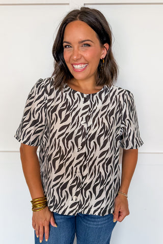 Bold Moves Button Down Zebra Top