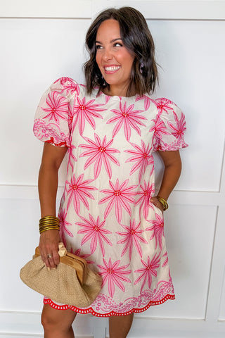 The Annalise Pink Floral Embroidery Dress