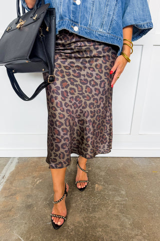 The Harper Leopard Skirt in Olive