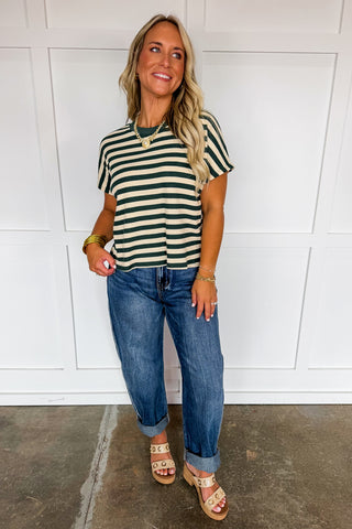 The Simply Chic Stripe Top in Sea Green