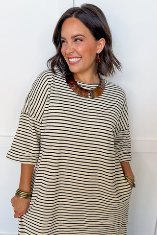 terry cloth dress Cream & Black Stripe Terry Cloth Dress – Jules & James Boutique