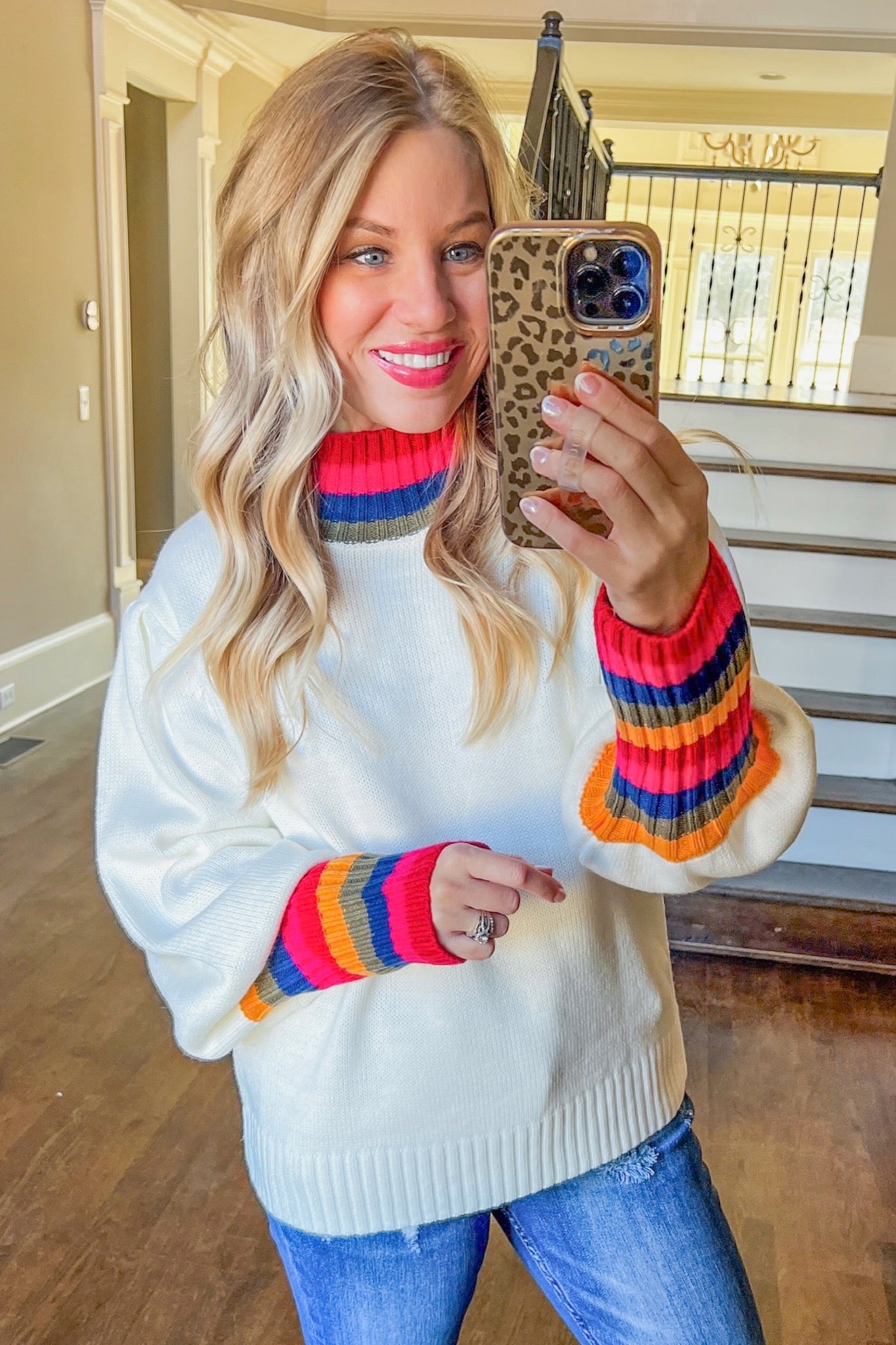 Rainbow Neckline Wrists Ivory Sweater