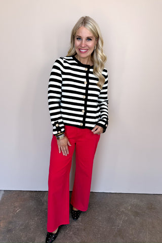 Red Wood Button Straight Leg Pant