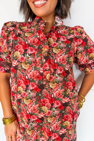 The Madeline Puff Sleeve Midi Dress in Autumn Floral