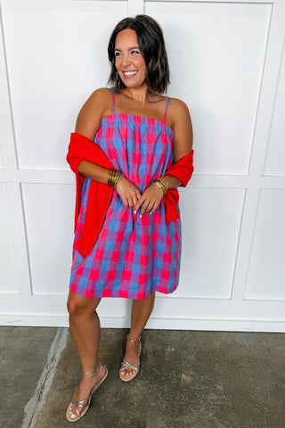 Picnic Pretty Dress In Cherry & Blue