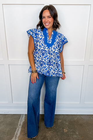 Southern Charm Statement Top in Blue