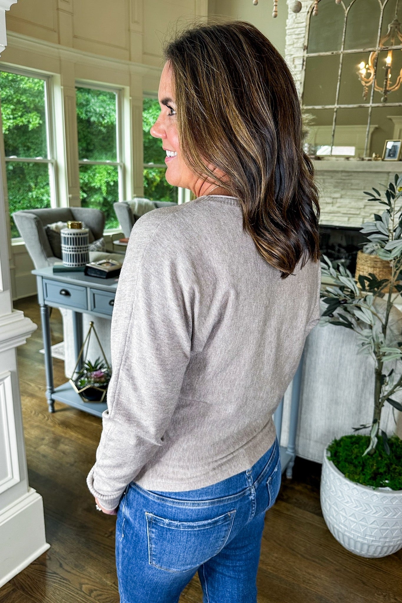 Heathered Taupe Cozy Long Sleeve Sweater