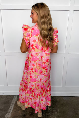 Garden Party Glow Midi Dress in Pink