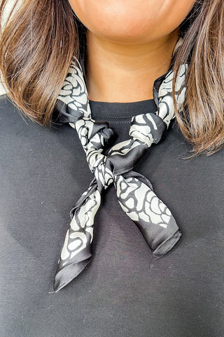 White & Black Rose Silk Bandana Scarf