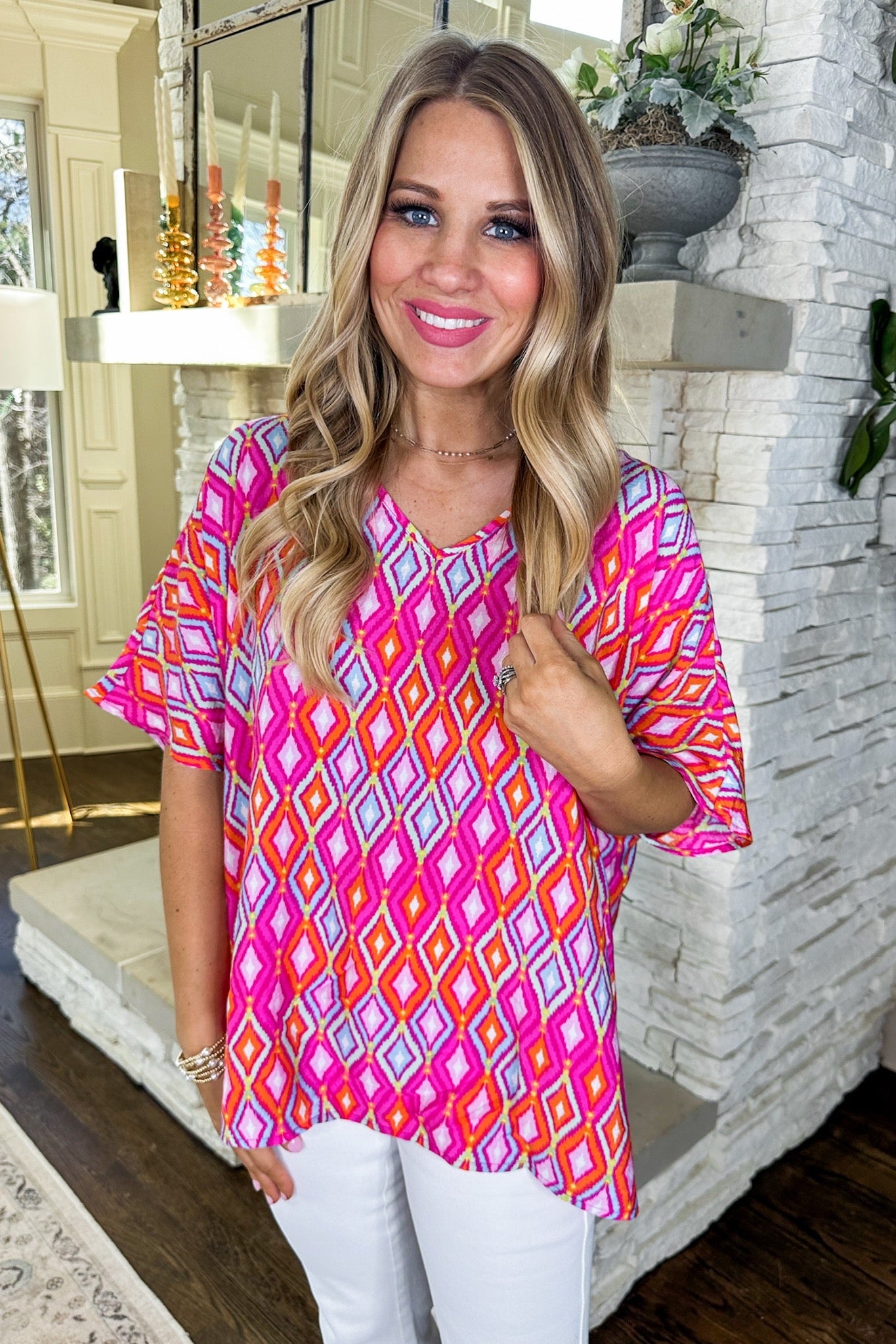 The Desi Poncho Top in Colorful Diamond Print