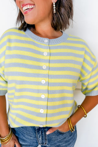 Better Together Stripe Button Down Top in Blue & Yellow