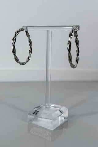 Silver Twist Polished Hoop Earrings