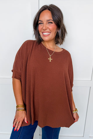 Dear Scarlett Essential Ribbed Poncho Top in Rust
