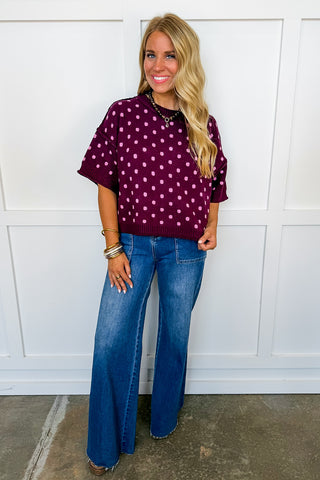 Pretty In Plum Polka Dot Knit Top