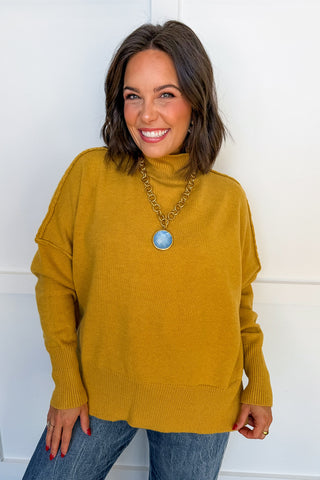 Cozy Mock Neck Sweater in Mustard