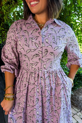 Whispering Leaf Pintuck Shirt Dress in Lilac