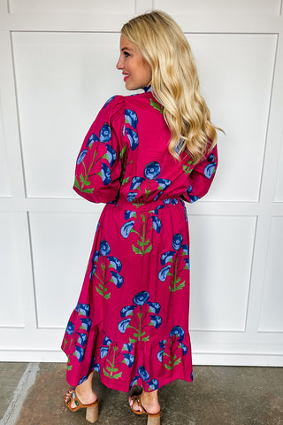 Juliette Rose Printed Maxi Dress in Berry