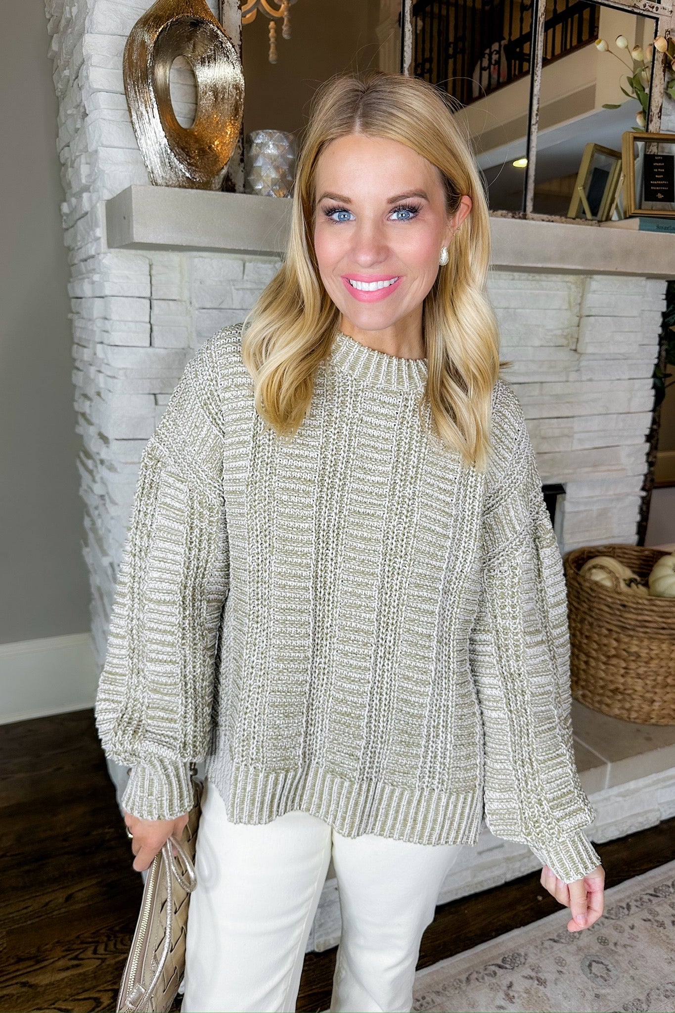 Cozy Olive & Taupe Stripe Textured Knit Sweater