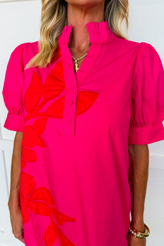 The Winslow Floral Motif Dress in Fuchsia