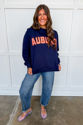Auburn Gingham Mallory Mock Neck Sweatshirt