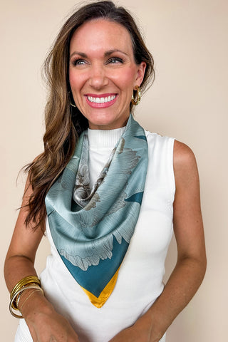 Gold & Blue Floral Silk Bandana