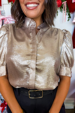 Holiday Toast Metallic Top in Champagne