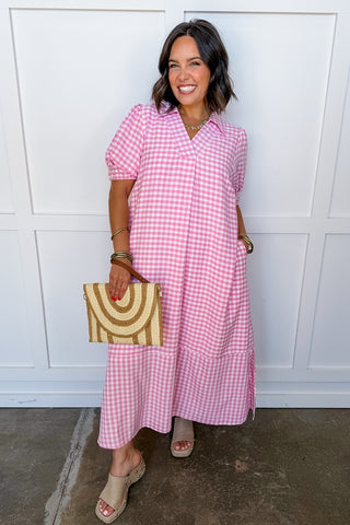 Picnic Perfect Gingham Midi Dress in Pink