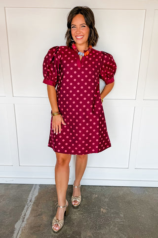 Styled In Dots Dress in Wine