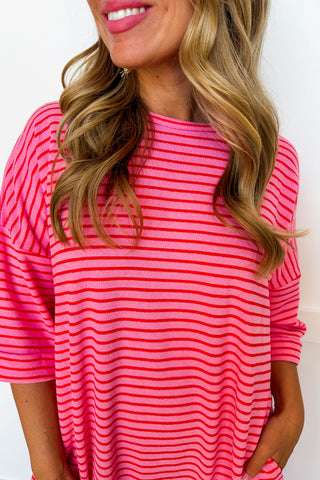 Hot Pink and Red Stripe Terry Cloth Dress