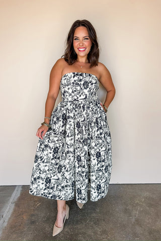 Black & White Meadow Muse Strapless Dress
