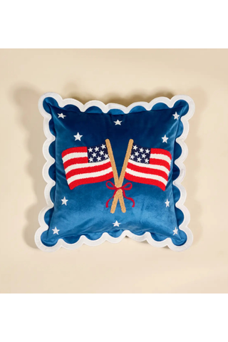 American Flag Scalloped Square Throw Pillow