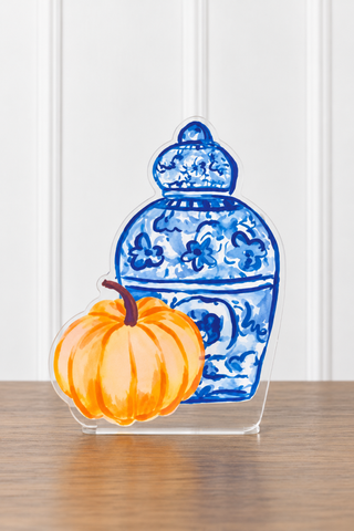 Chinoiserie Jar & Pumpkin Topiary Acrylic Sitter