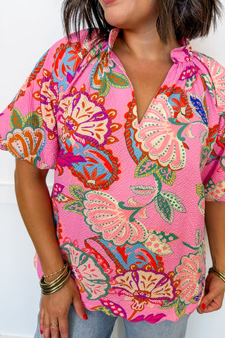 Happy Hour Floral Top in Pink