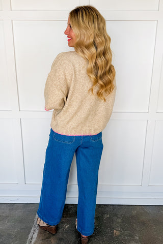 The Josie Pink Contrast Stitch Knit Top