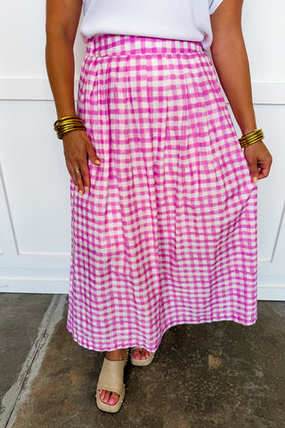 Sweet As Can Be Gingham Skirt in Pink