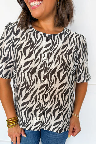 Bold Moves Button Down Zebra Top