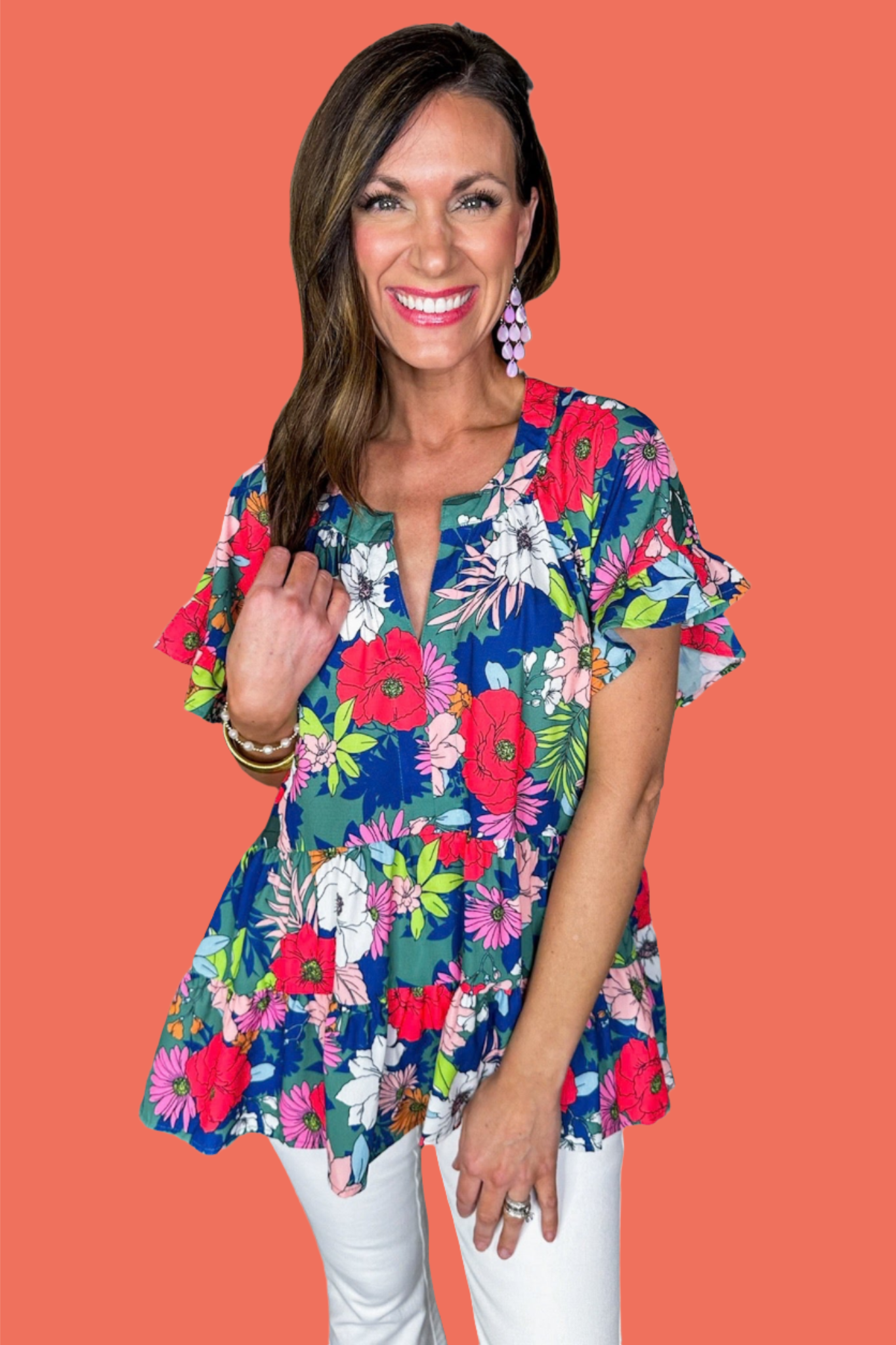 Mixed Floral Babydoll Style Top