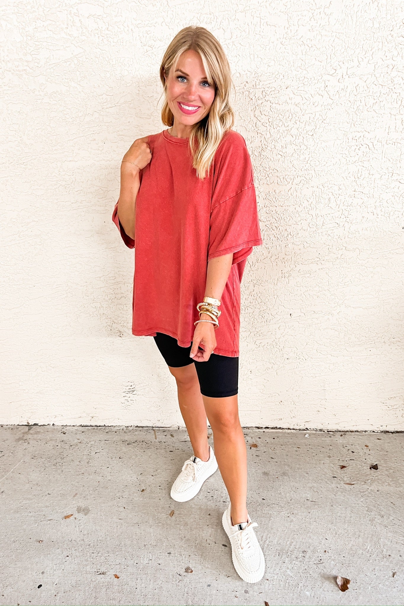 Mineral Wash Staple Oversized Tee in Brick