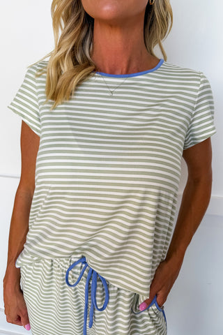 The Melody Pajama Pant Set in Green Stripes by Mary Square