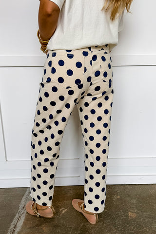 The Lila Dot Pants In Cream & Navy
